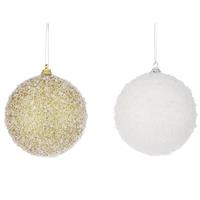 2x Kunststof Kerstballen Met Witte Sneeuw Afwerking 8 Cm - Kerstboomversiering/kerstversiering/boomversiering