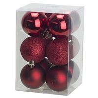12x Donkerrode Kunststof Kerstballen 6 Cm - Mat/glans - Onbreekbare Plastic Kerstballen - Kerstboomversiering Donkerrood