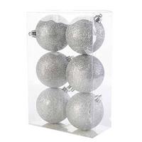 6x Zilveren Kunststof Kerstballen 8 Cm - Glitter - Onbreekbare Plastic Kerstballen - Kerstboomversiering Zilver