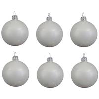6x Winter Witte Glazen Kerstballen 8 Cm - Glans/glanzende - Kerstboomversiering Winter Wit