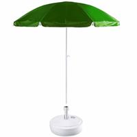 Groen Lichtgewicht Strand/tuin Basic Parasol Van Nylon 200 Cm + Vulbare Rotan Parasolvoet Wit Van Plastic