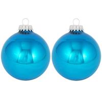 16x Hawaii Blauwe Glazen Kerstballen Glans 7 Cm Kerstboomversiering - Glans - Kerstversiering/kerstdecoratie Blauw