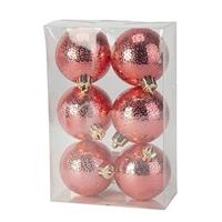 6x Rode Kunststof Kerstballen 6 Cm - Cirkel Motief - Onbreekbare Plastic Kerstballen - Kerstboomversiering Rood