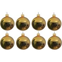 8x Gouden Glazen Kerstballen 10 Cm - Glans/glanzende - Kerstboomversiering Goud