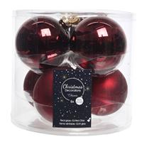 6x Donkerrode Glazen Kerstballen 8 Cm - Glans En Mat - Glans/glanzende - Kerstboomversiering Donkerrood