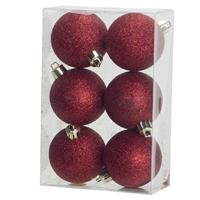 6x Rode Kunststof/plastic Kerstballen 6 Cm - Glitters - Onbreekbare Kerstballen - Kerstboomversiering Rood