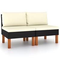 vidaxl Mittelsofas 2 Stk. Poly Rattan und Eukalyptus Massivholz