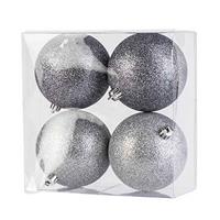 4x Zilveren Kunststof Kerstballen 10 Cm - Glitter - Onbreekbare Plastic Kerstballen - Kerstboomversiering Zilver