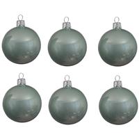 6x Mintgroene Glazen Kerstballen 8 Cm - Glans/glanzende - Kerstboomversiering Mintgroen