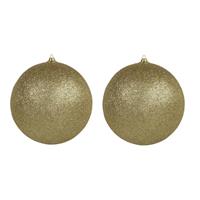 2x Gouden Grote Glitter Kerstballen 18 Cm - Hangdecoratie / Boomversiering Glitter Kerstballen