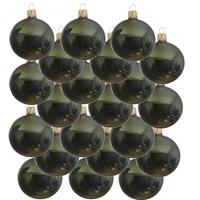18x Donkergroene Glazen Kerstballen 6 Cm - Glans/glanzende - Kerstboomversiering Donkergroen