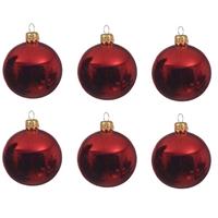 6x Kerst Rode Glazen Kerstballen 6 Cm - Glans/glanzende - Kerstboomversiering Kerst Rood