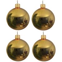 4x Gouden Glazen Kerstballen 10 Cm - Glans/glanzende - Kerstboomversiering Goud