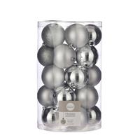 Onbreekbare Kunststof Kerstballen Zilver Pakket 25-delig - Zilveren Kerstballen 8 Cm - Kerstboomversiering