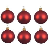 6x Kerst Rode Glazen Kerstballen 6 Cm - Mat/matte - Kerstboomversiering Kerst Rood