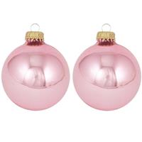 16x Pink Blush Lichtroze Glazen Kerstballen Glans 7 Cm Kerstboomversiering - Kerstversiering/kerstdecoratie Roze