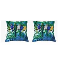 Set Van 2x Stuks Woon Sierkussens Grasparkieten Print 35 X 35 Cm - Vogel Print Dierenkussen - Kinderkamer Accessoires