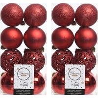 32x Kerst Rode Kunststof Kerstballen 6 Cm - Mix - Onbreekbare Plastic Kerstballen - Kerstboomversiering Kerst Rood