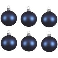 6x Donkerblauwe Glazen Kerstballen 8 Cm - Mat/matte - Kerstboomversiering Donkerblauw