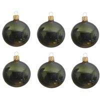 6x Donkergroene Glazen Kerstballen 8 Cm - Glans/glanzende - Kerstboomversiering Donkergroen