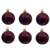 6x Donkerrode Glazen Kerstballen 8 Cm - Glans/glanzende - Kerstboomversiering Donkerrood