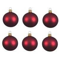 6x Donkerrode Glazen Kerstballen 8 Cm - Mat/matte - Kerstboomversiering Donkerrood