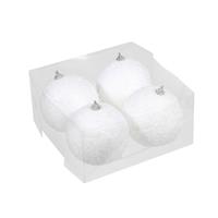 4x Kunststof Kerstballen Met Sneeuw Effect Wit 10 Cm - Witte Sneeuw Kerstballen 10 Cm