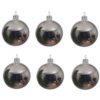 6x Zilveren Glazen Kerstballen 8 Cm - Glans/glanzende - Kerstboomversiering Zilver