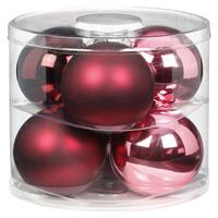 6x Berry Kiss Mix Roze/rode Glazen Kerstballen 10 Cm Glans En Mat - Kerstboomversiering Mix Roze/rood
