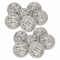 12x Rotan Kerstballen Zilver Met Glitters 5 Cm - Kerstboomversiering - Kerstversiering/kerstdecoratie Zilver