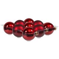 9x Rode Glazen Kerstballen 10 Cm - Mat/glans - Kerstboomversiering Rood