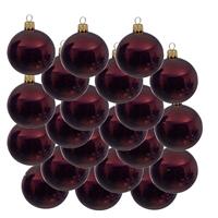 18x Donkerrode Glazen Kerstballen 8 Cm - Glans/glanzende - Kerstboomversiering Donkerrood