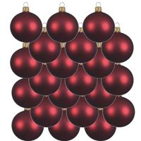 18x Donkerrode Glazen Kerstballen 8 Cm - Mat/matte - Kerstboomversiering Donkerrood