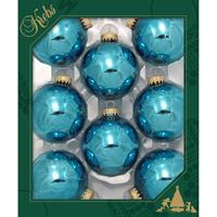 8x Turquoise Blauwe Glazen Kerstballen Glans 7 Cm Kerstboomversiering - Kerstversiering/kerstdecoratie Turquoise Blauw
