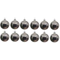 12x Zilveren Glazen Kerstballen 10 Cm - Glans/glanzende - Kerstboomversiering Zilver