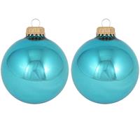 16x Turquoise Blauwe Glazen Kerstballen Glans 7 Cm Kerstboomversiering - Kerstversiering/kerstdecoratie Turquoise Blauw
