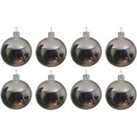 8x Zilveren Glazen Kerstballen 10 Cm - Glans/glanzende - Kerstboomversiering Zilver