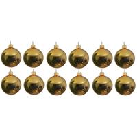 12x Gouden Glazen Kerstballen 10 Cm - Glans/glanzende - Kerstboomversiering Goud