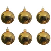 12x Gouden Glazen Kerstballen 8 Cm - Glans/glanzende - Kerstboomversiering Goud
