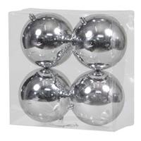 4x Zilveren Kunststof Kerstballen 12 Cm - Glans - Onbreekbare Plastic Kerstballen - Kerstboomversiering Zilver