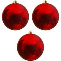 3x Grote Kerst Rode Kunststof Kerstballen Van 20 Cm - Glans - Rode Kerstboom Versiering