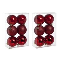12x Rode Kunststof Kerstballen 8 Cm - Mat/glans/glitter - Onbreekbare Plastic Kerstballen - Kerstboomversiering Rood