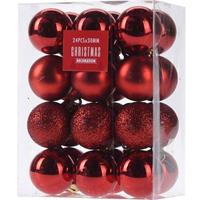 24x Rode Kunststof Kerstballen 3 Cm - Glans/mat/glitter - Onbreekbare Kerstballen Plastic - Kerstboomversiering Rood