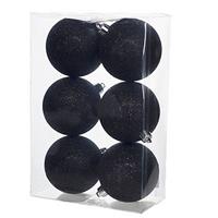12x Zwarte Kunststof Kerstballen 8 Cm - Glitter - Onbreekbare Plastic Kerstballen - Kerstboomversiering Zwart
