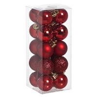 20x Stuks Kleine Kunststof Kerstballen Rood 3 Cm Mat/glans/glitter - Onbreekbare Plastic Kerstballen - Kerstversiering