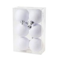 12x Witte Kunststof Kerstballen 6 Cm - Glitter - Onbreekbare Plastic Kerstballen - Kerstboomversiering Wit