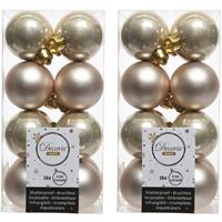 32x Licht Parel/champagne Kunststof Kerstballen 4 Cm - Mat/glans - Onbreekbare Plastic Kerstballen - Kerstboomversiering