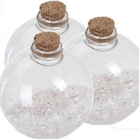 3x Transparante Fles Kerstballen Met Witte Glitters 8 Cm - Onbreekbare Kerstballen - Kerstboomversiering Wit