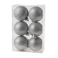 12x Zilveren Kunststof Kerstballen 6 Cm - Glitter - Onbreekbare Plastic Kerstballen - Kerstboomversiering Zilver