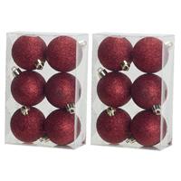 12x Rode Kunststof/plastic Kerstballen 6 Cm - Glitters - Onbreekbare Kerstballen - Kerstboomversiering Rood